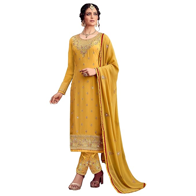 A&Z Georgette Heavy Embroidery Semi Stitched Salwar Suit Material