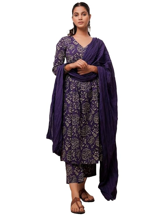 GoSriKi Women's Rayon Blend Anarkali Printed Kurta with Pant & Dupatta