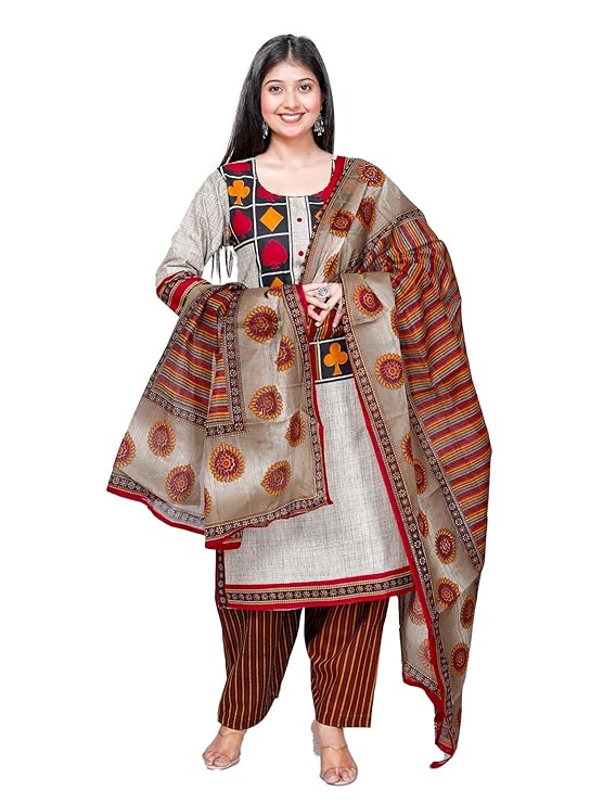 Jevi Prints Women's Cotton Printed Stitched Patiyala Salwar Suit Set for Women with Dupatta