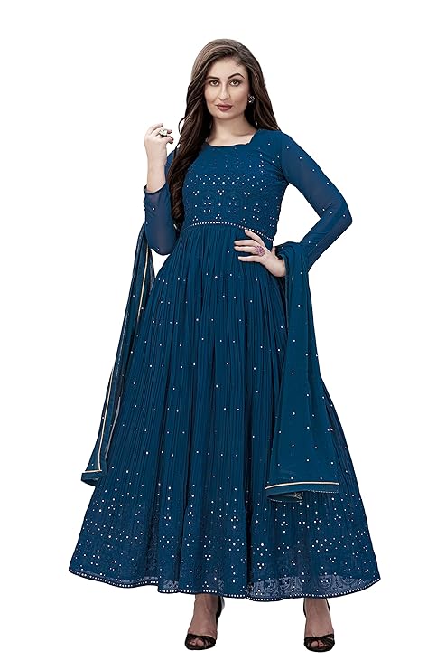 TRENDMALLS Women's Georgette Embroidery Salwar Suit Anarkali Kurta Set with Dupatta