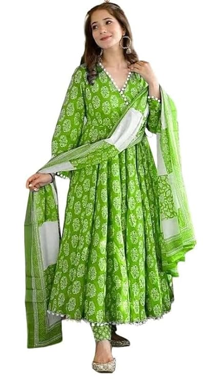 UK Textiles Rayon Angrakha Pattern Anarkali Kurti Pant and Dupatta Set for Women & Girls