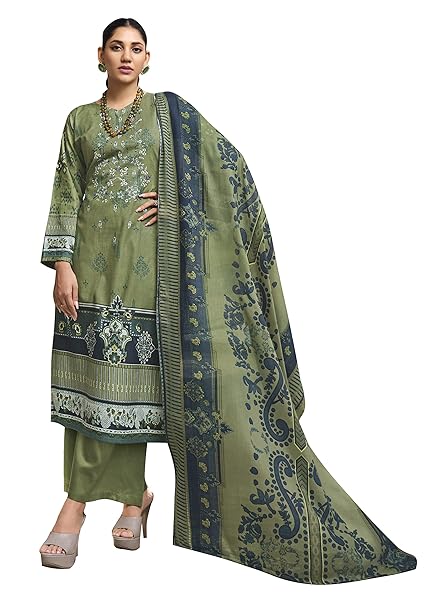 DRAVINAM Trends Unstitched Pakistani Print Embroidered Cotton Suit Dress Materials with Dupatta