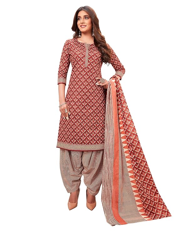 Jevi Prints Women's Cotton Printed Stitched Patiyala Salwar Suit Set with Dupatta