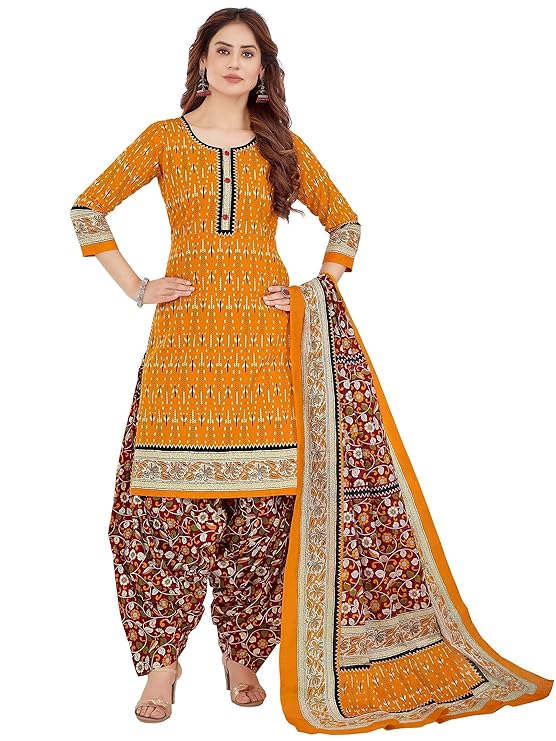 Jevi Prints Women's Cotton Printed Stitched Patiyala Salwar Suit Set