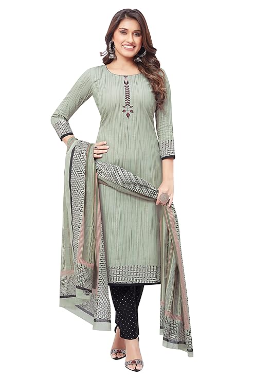 Miraan Unstitched Cotton Salwar Suit printed material For Women (BAND2313_Grey_Free Size)